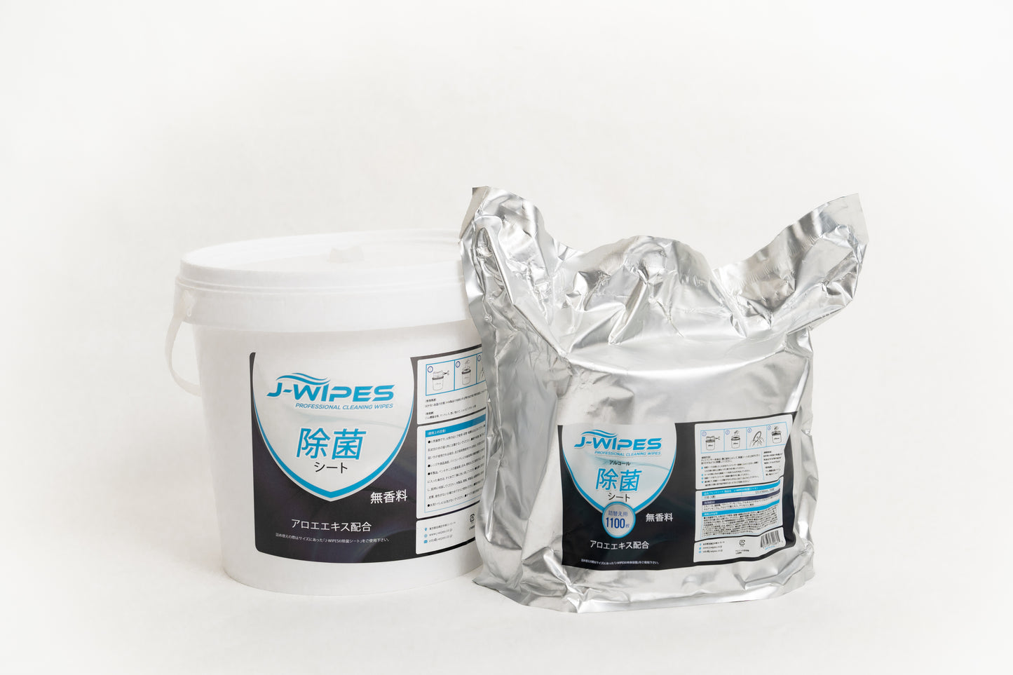 [セット] J-WIPES®アルコール除菌シート1ロール ・ バケツ型ディスペンサー